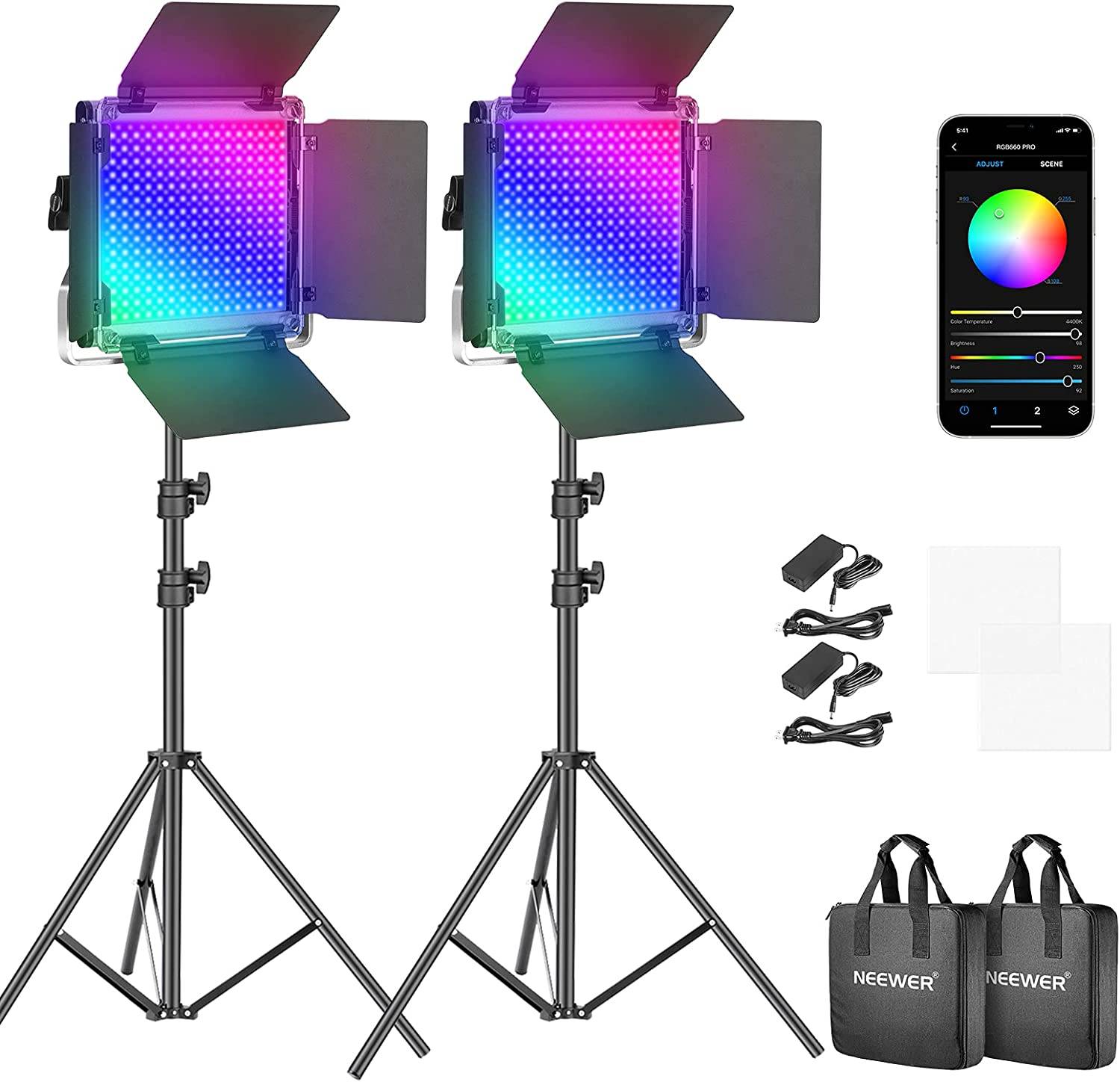 Neewer 2 Packs 660 PRO RGB LED Video Light with App Control