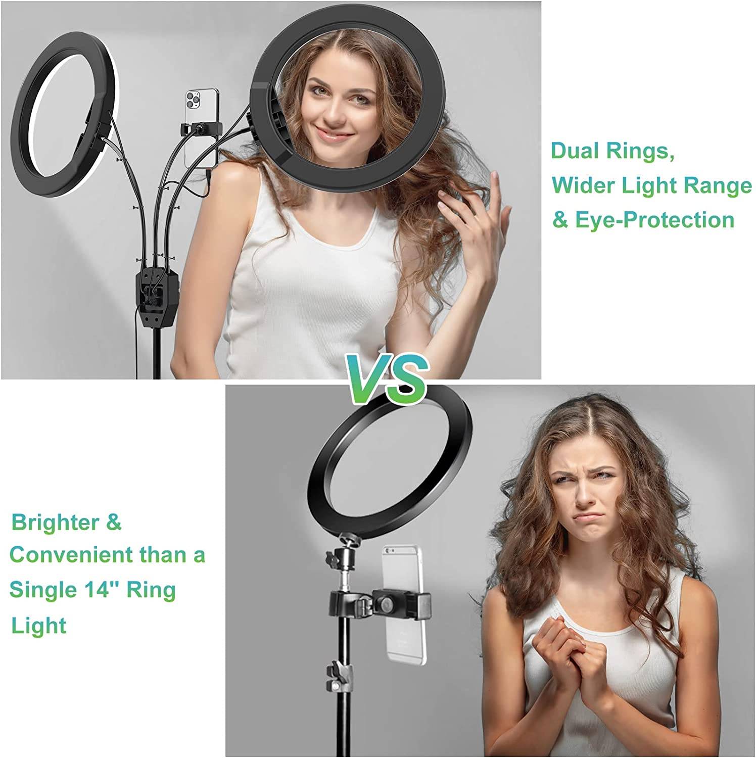 SEBIDER Dual 10 LED Ring Light with Extendable Tripod Stand