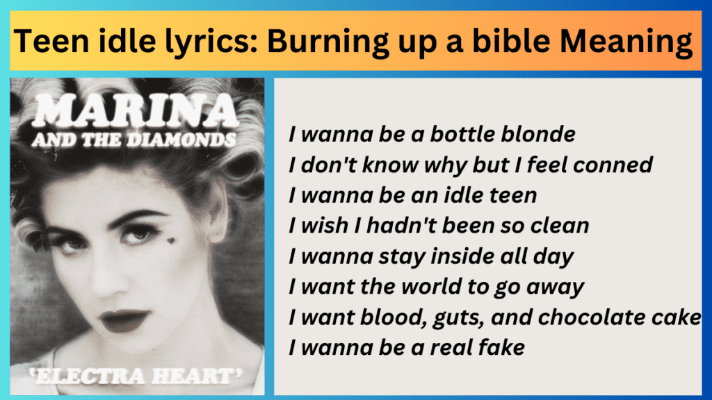 Teen idle lyrics: Burning up a bible Meaning